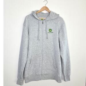 John Deere Full Zip Hoodie Medium M Grey Tractor Graphic Workwear Farmwear